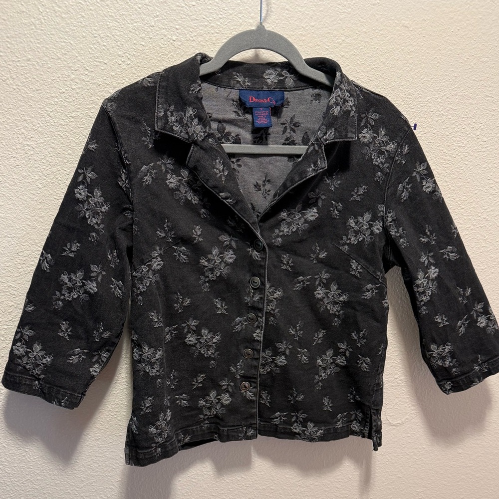 Denim & co QVC half sleeve floral stretch cotton blazer